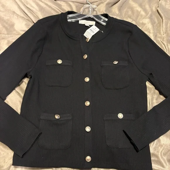 Loft ribbed Black cardigan with gold buttons - Picture 3 of 6